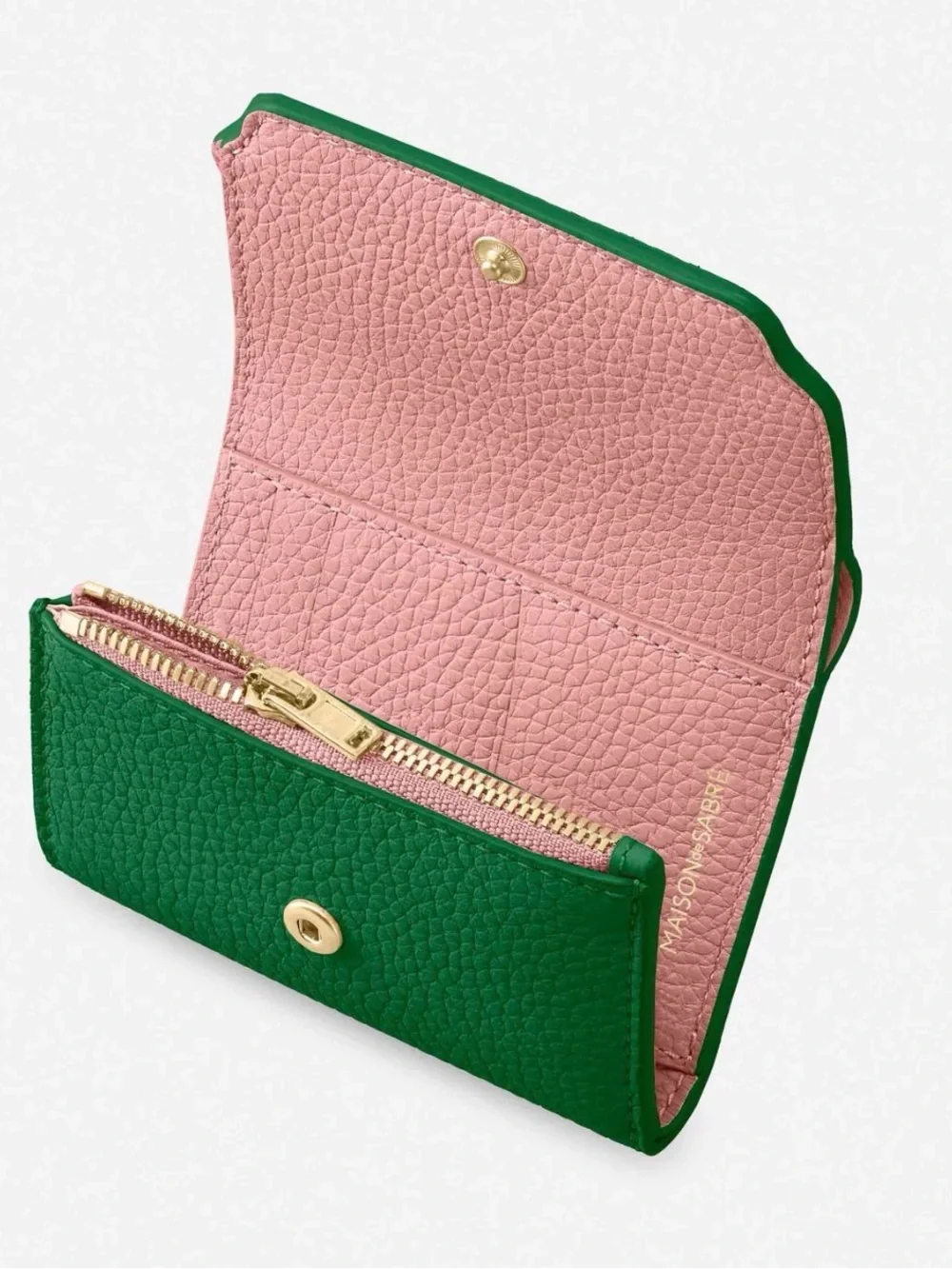MAISON de SABRÉ Emerald Green Leather Trifold Card Wallet
